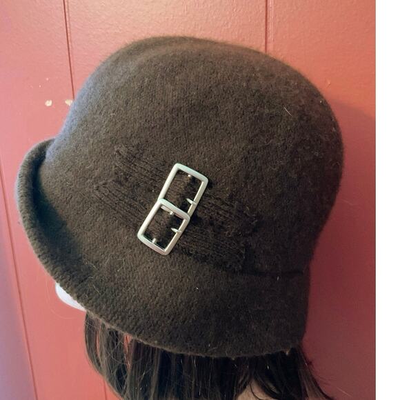 August T Wool Blend Winter Hat with Buckle Accents Brown - Picture 3 of 11